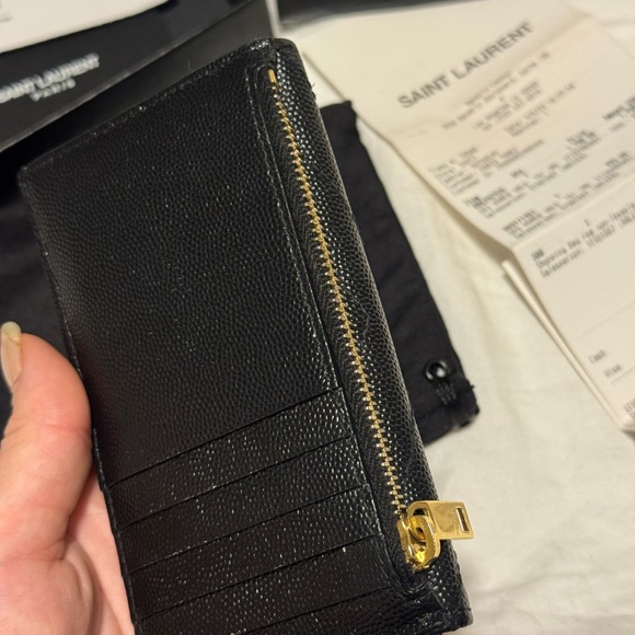 Saint Laurent Black Leather Card Case with Gold YSL Monogram Zipper Coin Pouch - Picture 3 of 6